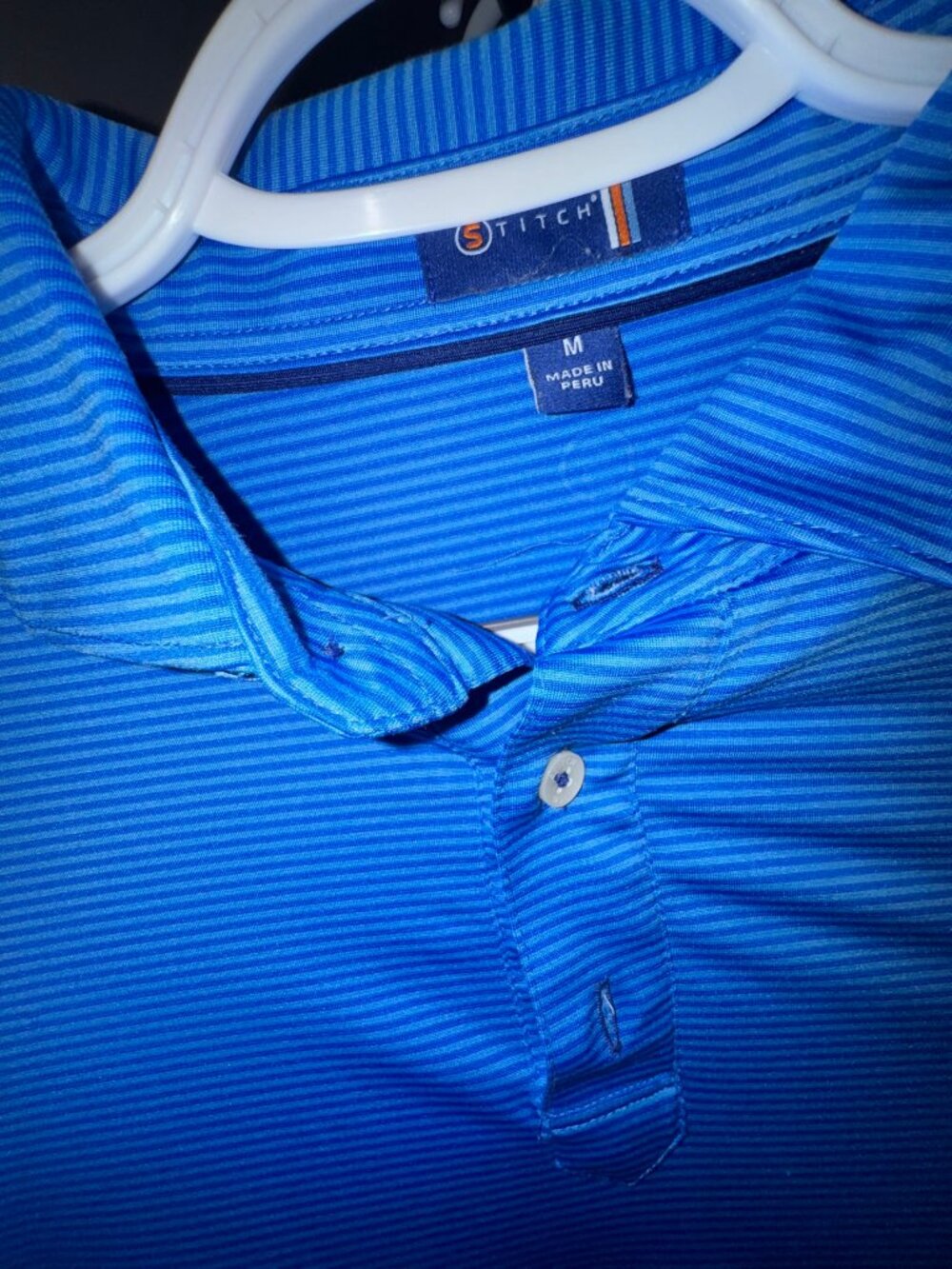 Stitch Golf Men's Medium Blue Striped Performance Polo Shirt